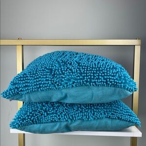 Chelsea Microfiber Chenille Throw Pillows – Set of 2- Teal/Vibrant Aqua Blue